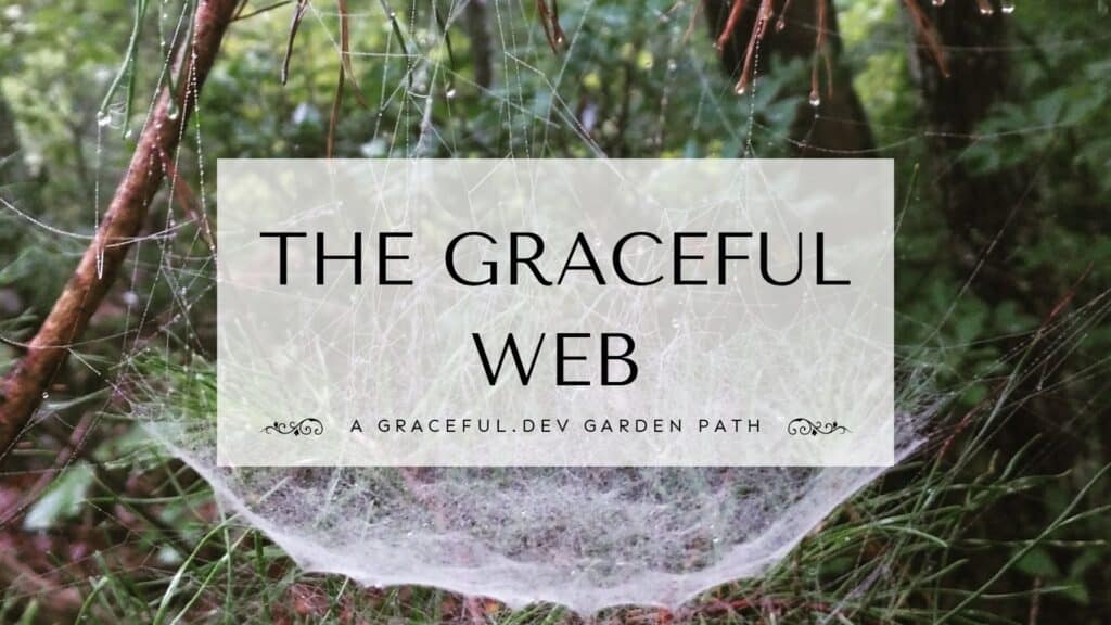 Cover image for course "The Graceful Web", showing a spider's web covered in dew